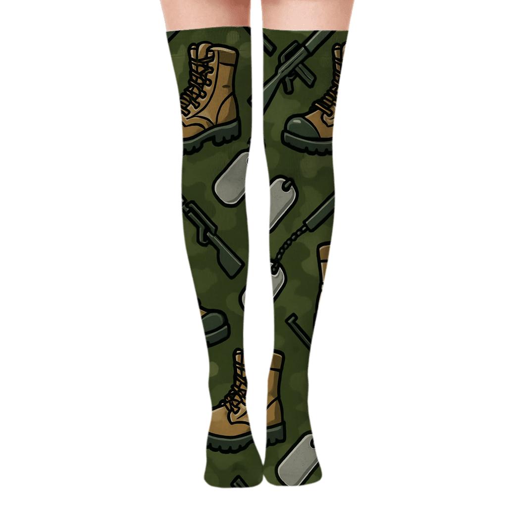 Camouflage Lattice With Soldier Boot Chevron unique graphic over-the-knee socks