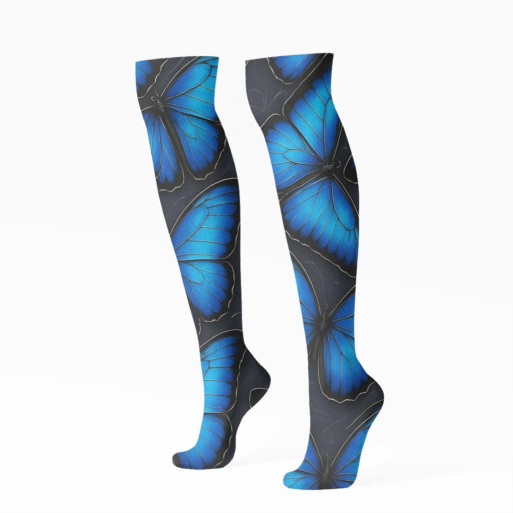Iridescent Morpho Wing Vein Lattice On Charcoal Background premium sports knee-high socks