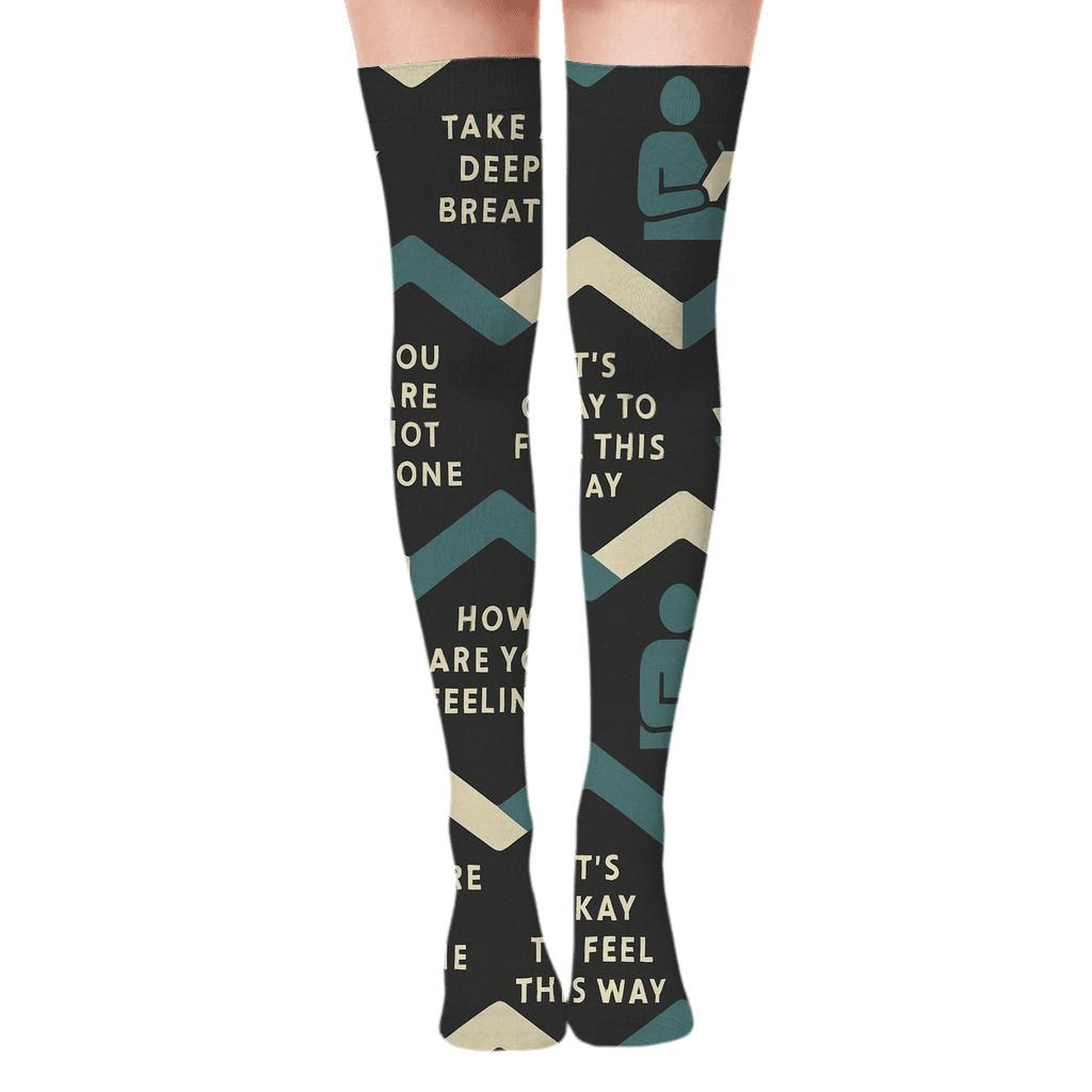 Calming Quote Chevron With Counselor Silhouettes stylish fashion over-the-knee socks