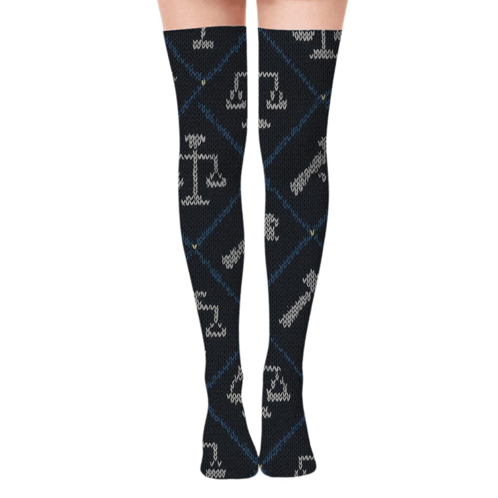 Paralegal Knit Illusion Gavel And Scales Lattice soft everyday over-the-knee socks