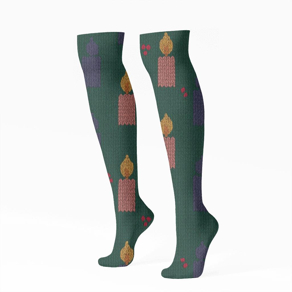 Knitted Illusion Advent Candles Chevron Grid custom knee-high socks
