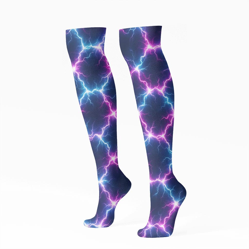 Neon Arc Lattice In Storm Indigo custom knee-high socks