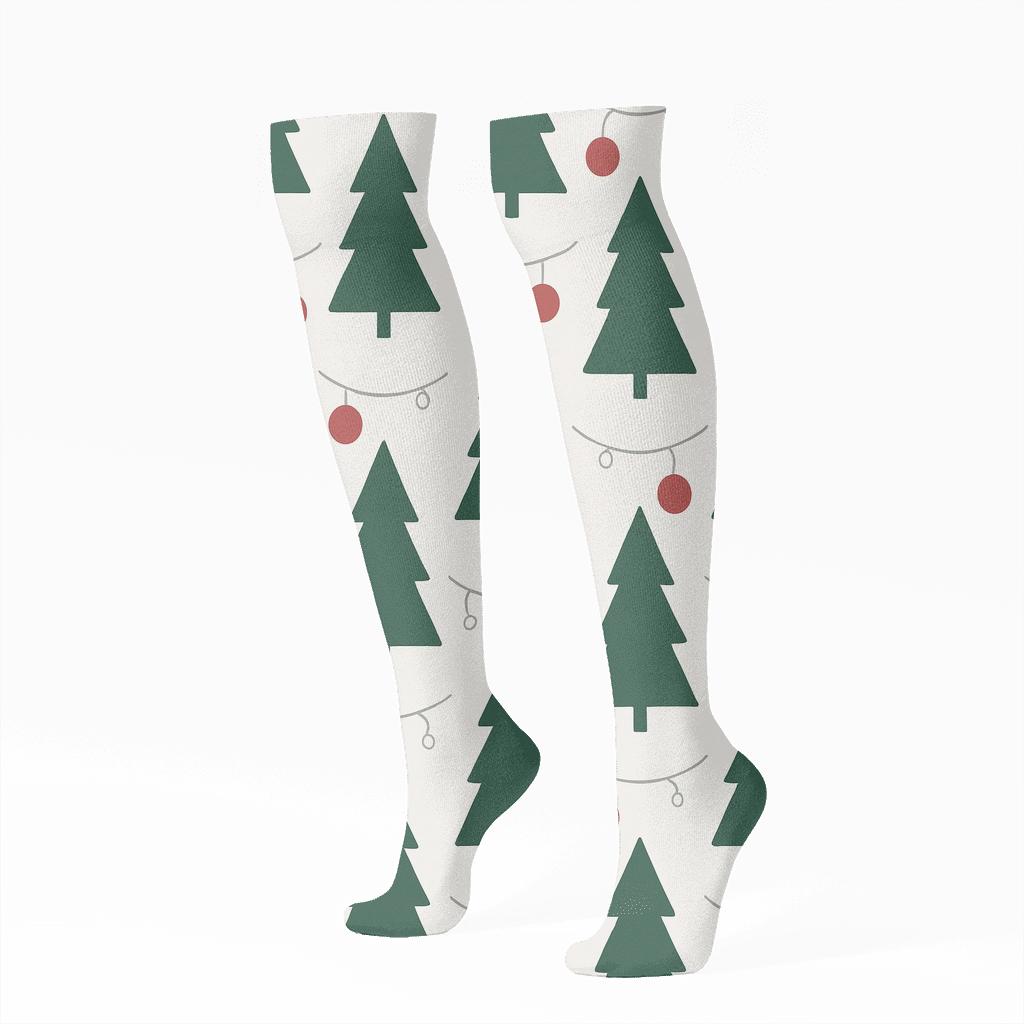 Mini Tree Repeats With Christmas Tree Ornaments soft everyday knee-high socks