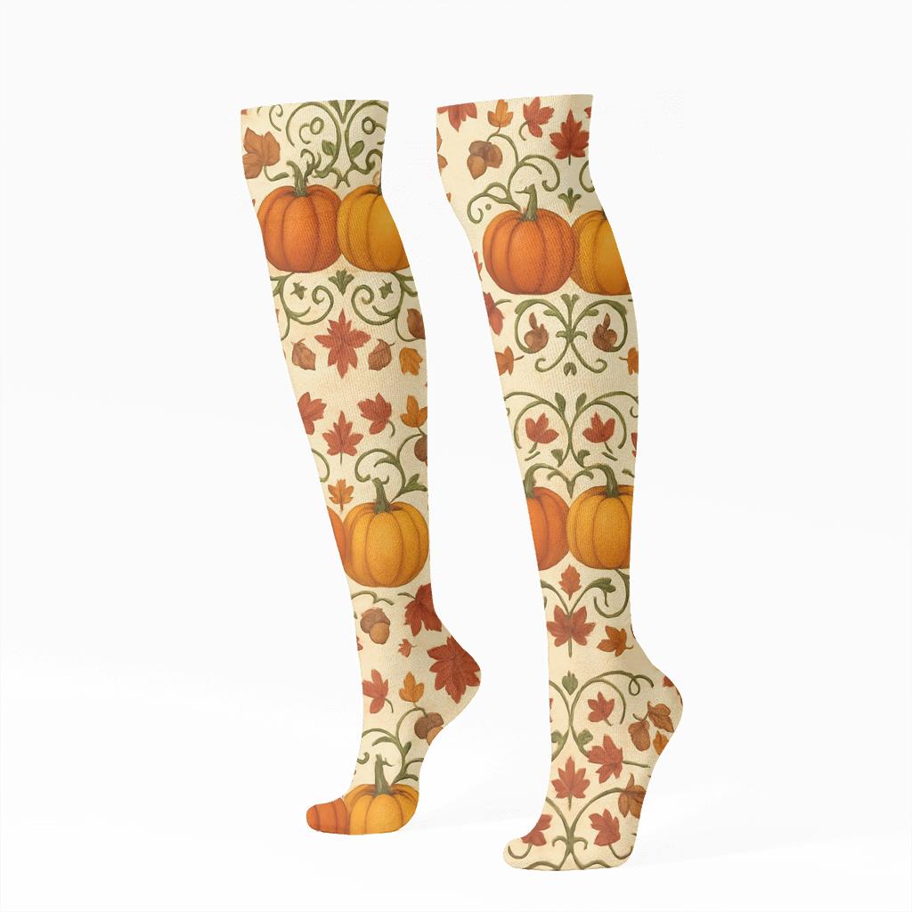 Burnt Orange Pumpkin Medallion Mirror On Creamy Beige Background comfortable cotton knee-high socks