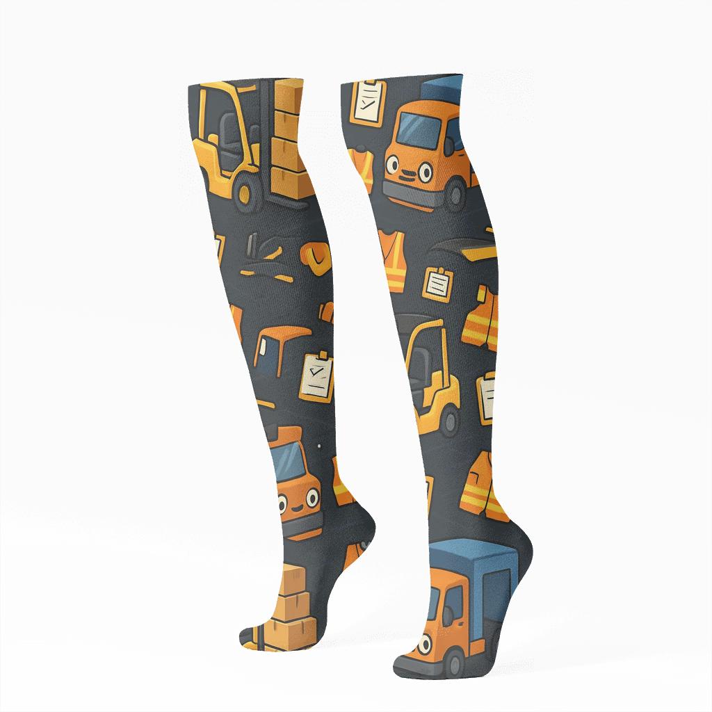 Forklift Parade Pattern With Warehouse Worker Energy comfortable cotton knee-high socks