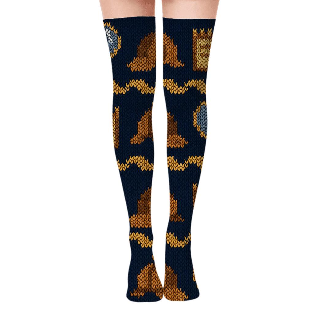 Knitted Police Detective Clue Trail Tapestry soft everyday over-the-knee socks