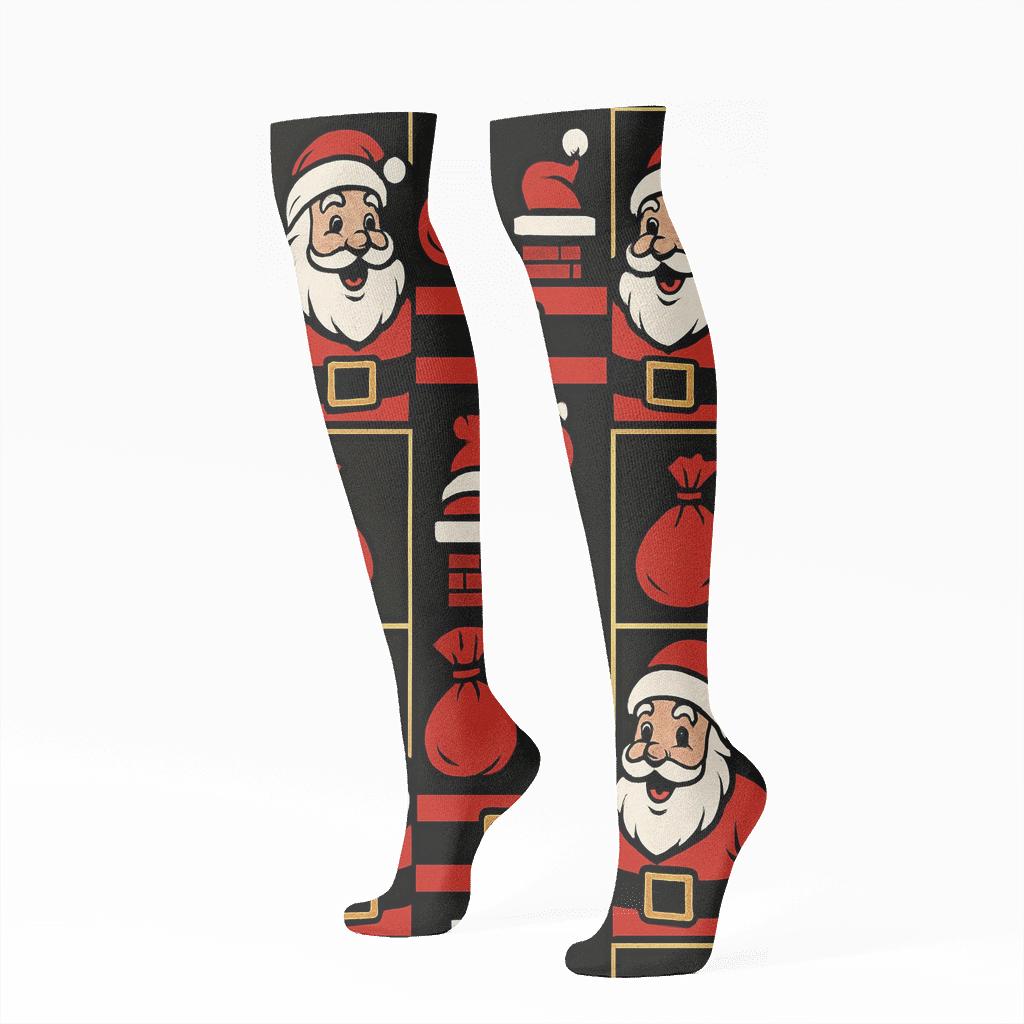 Pop Art Belt Buckle Santa Collage custom knee-high socks