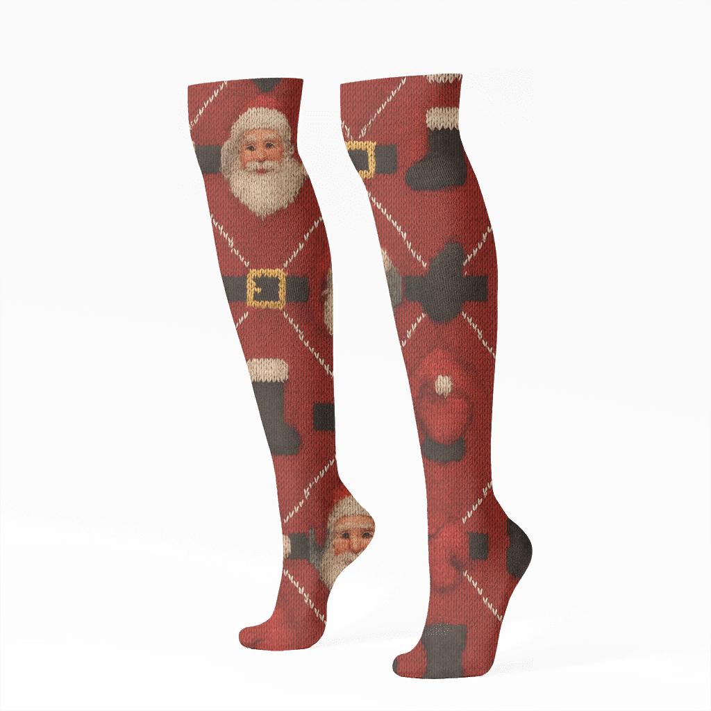 Knitted Santa Suit Tessellation trendy patterned knee-high socks