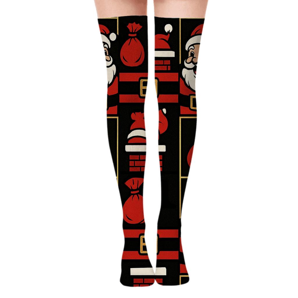 Pop Art Belt Buckle Santa Collage premium cozy over-the-knee socks