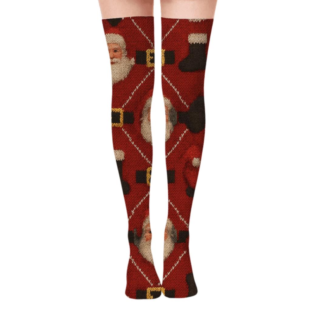 Knitted Santa Suit Tessellation comfortable cotton over-the-knee socks