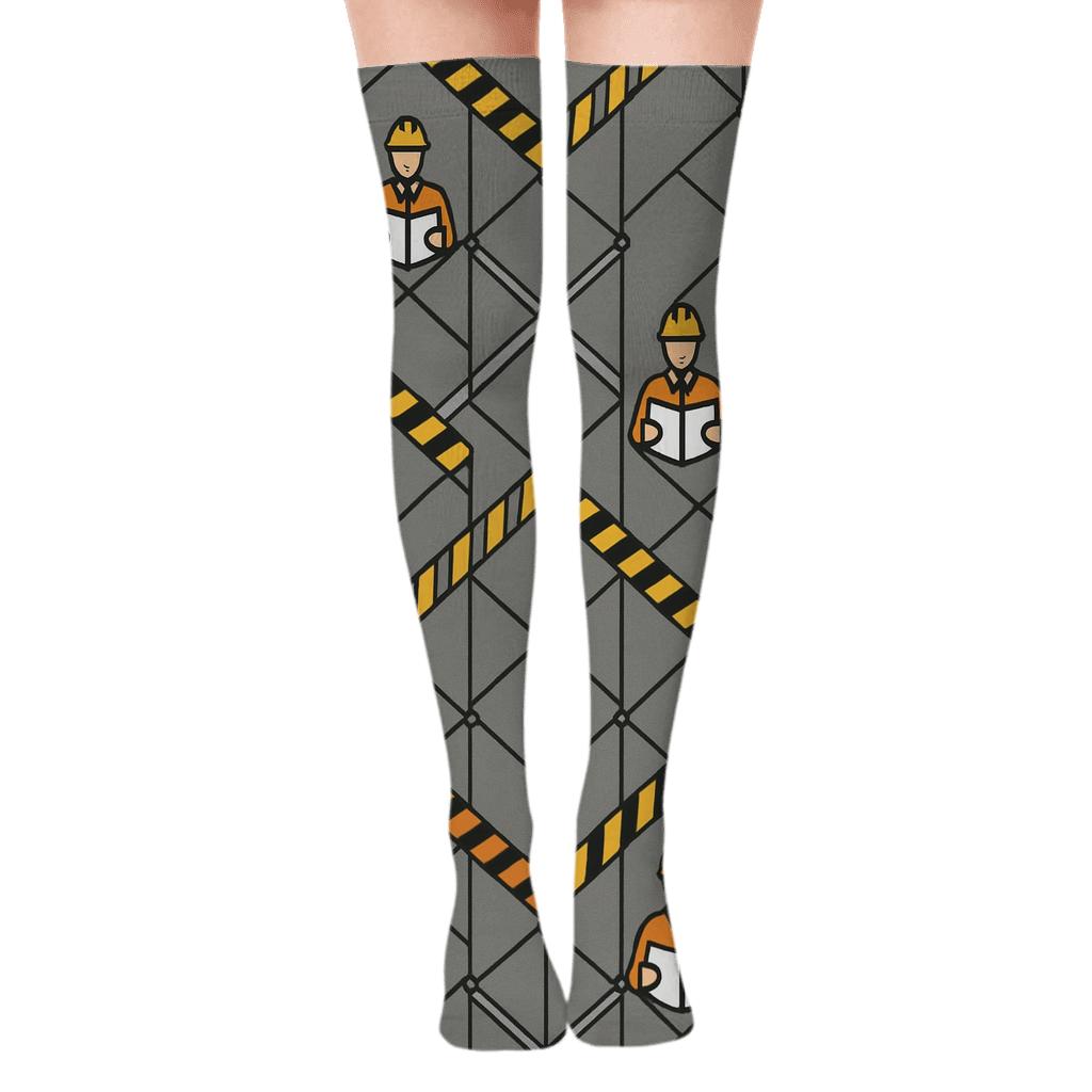 Scaffolding Chevron Study With Construction Worker Icons soft everyday over-the-knee socks