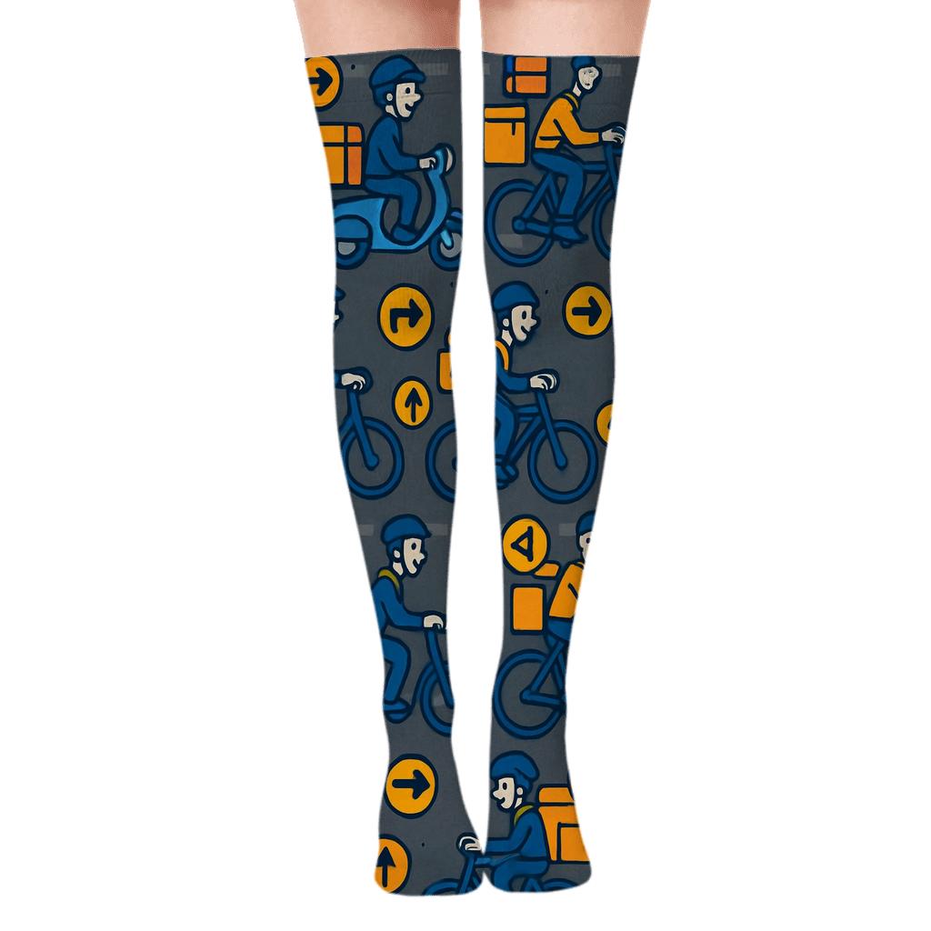 City Grid Courier Parade Pattern trendy patterned over-the-knee socks