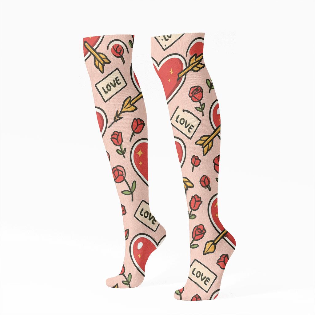 Heart Lattice Valentines Heart With Arrow Repeat soft everyday knee-high socks