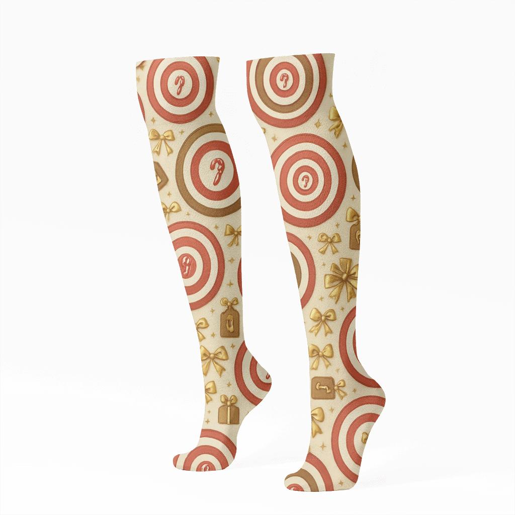 Candy Canes Collage Concentric Swirl Grid unique graphic knee-high socks