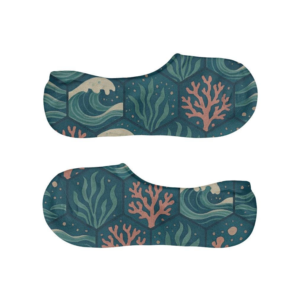 Reef Current Collage Tessellation On Deep Teal Background custom no-show socks