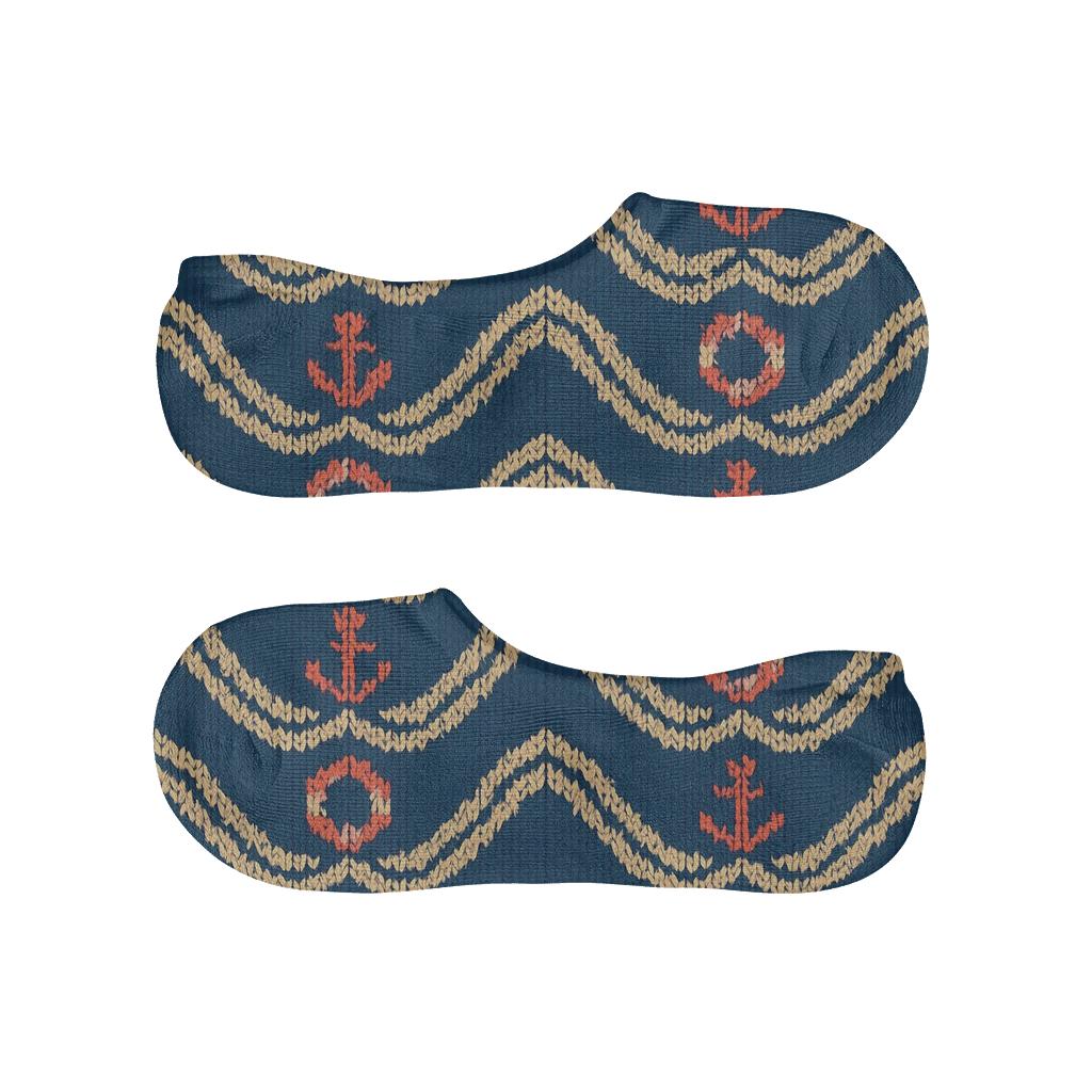 Knit Illusion Sailor Wave Chevron designer printed no-show socks