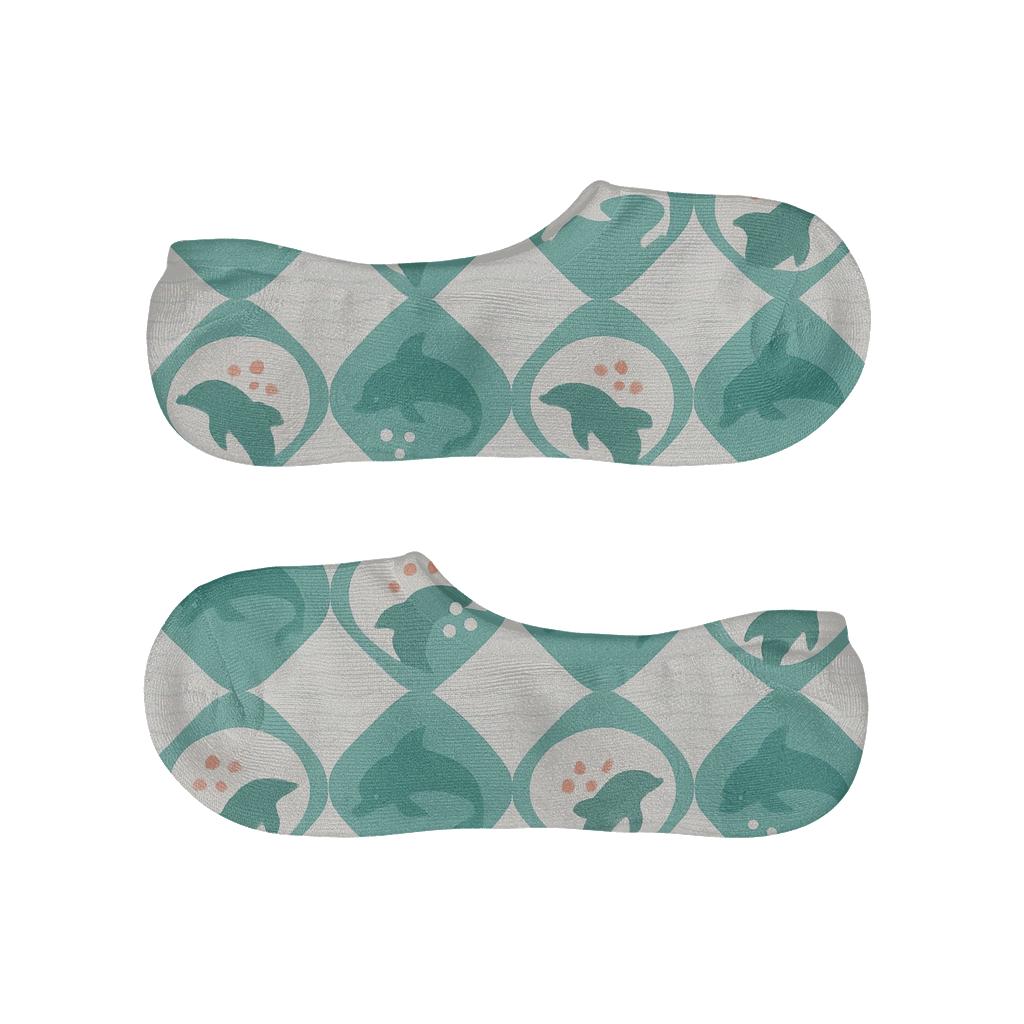 Nautical Tiles With Dolphin Silhouette Accents breathable seamless no-show sockscustom no-show socks