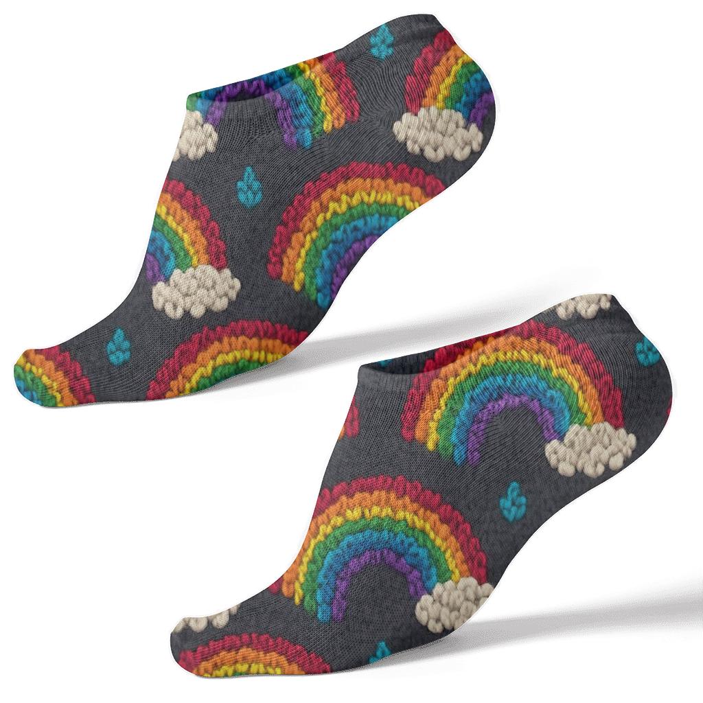 Knitted Rainbow Arc Lattice On Charcoal Sky unique graphic ankle socks