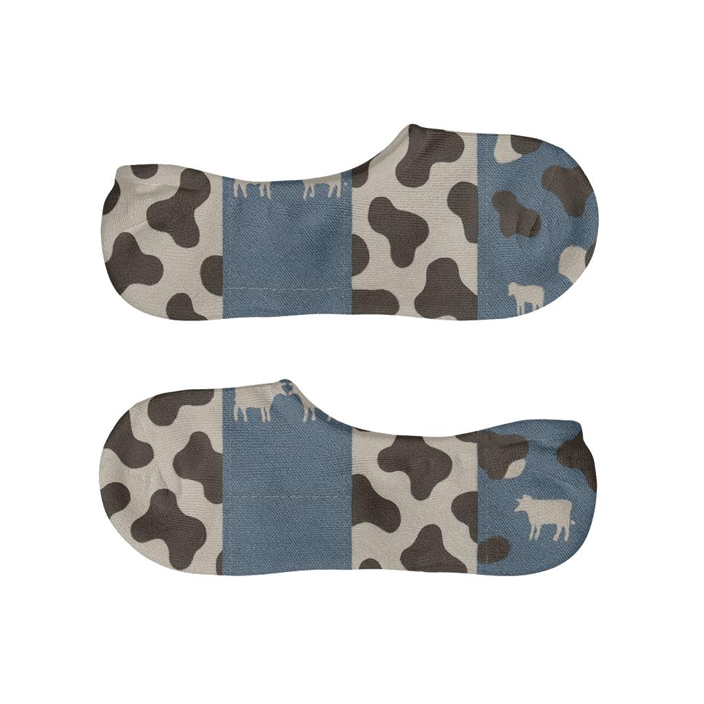 Denim Patchwork Cow Silhouette Stripe Repeat designer print no-show socks