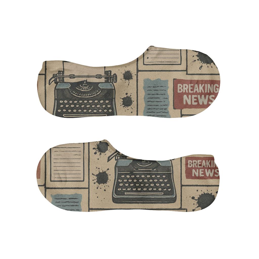 Journalist Newsprint Patchwork Grid In Warm Beige personalized no-show socks