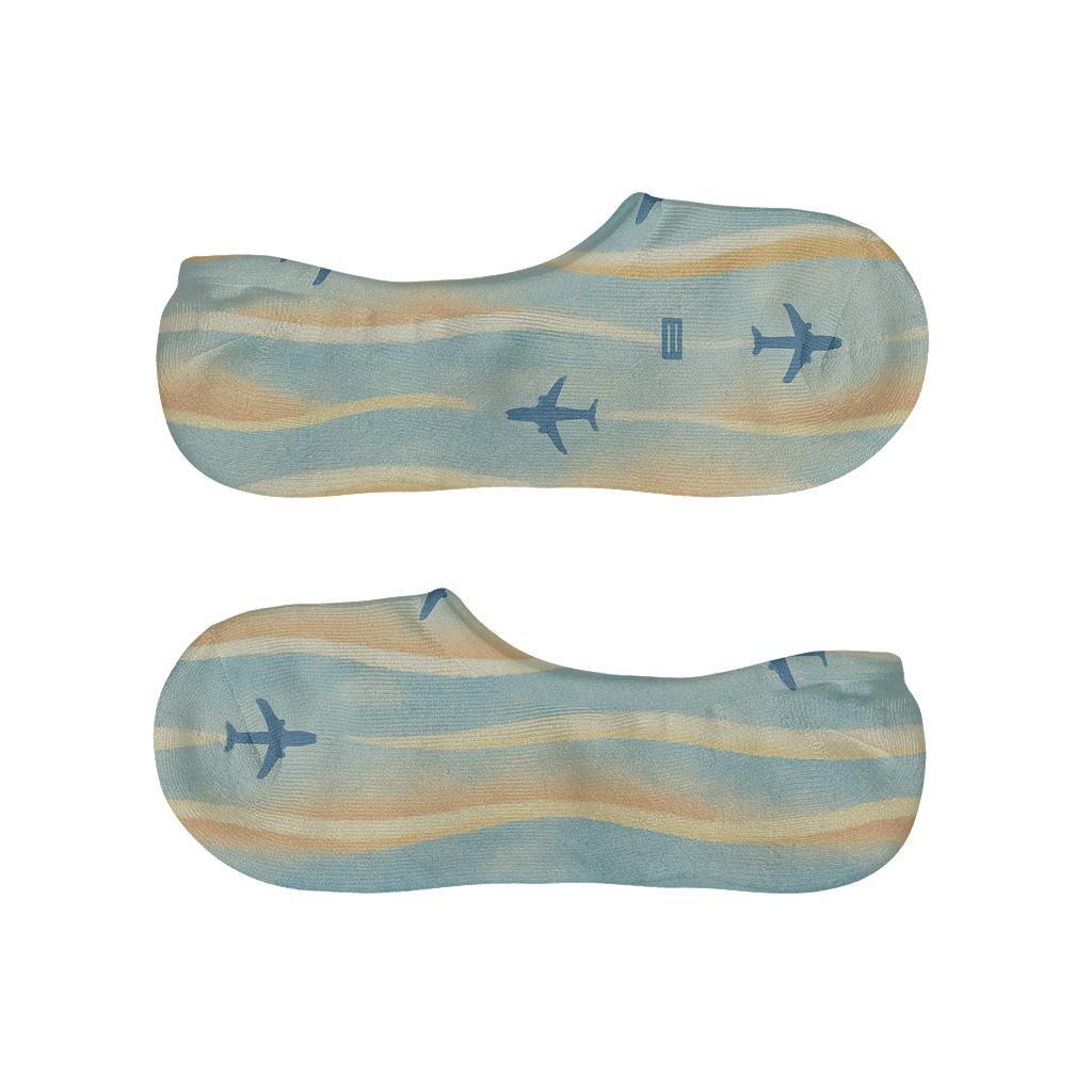 Airplane Contrail Ribbon Bands In Sunset Sky trendy no-show sock styles