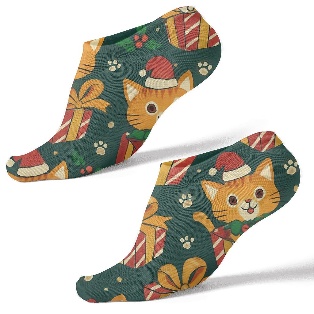 Holly Box Kittens Lattice On Midnight Green Background soft everyday ankle socks