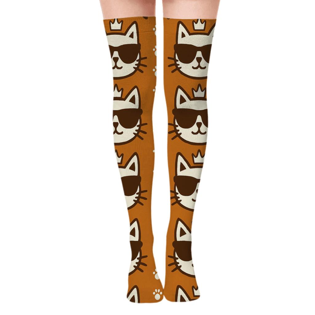Mirrored Crowns With Cat Party Band personalized over-the-knee socks