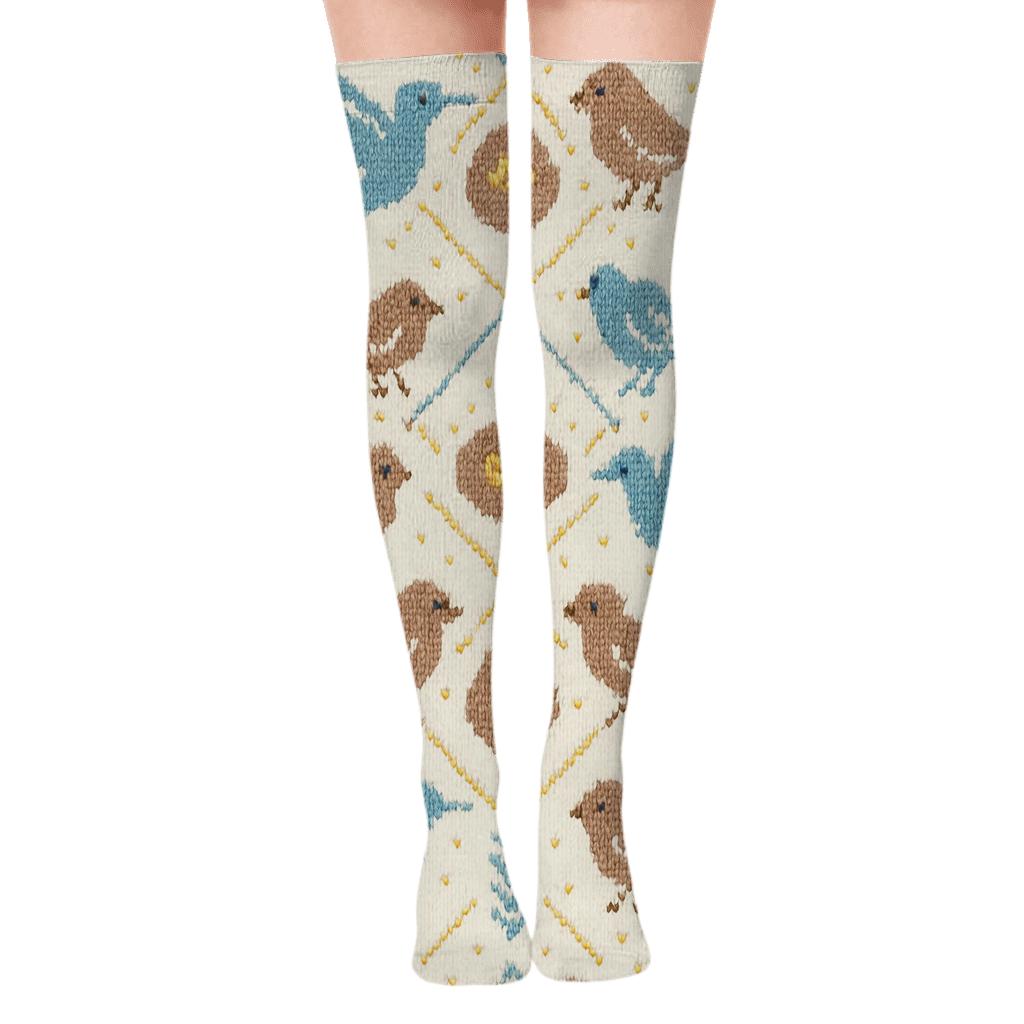 Knitted Illusion Birdsong Lattice soft everyday over-the-knee socks