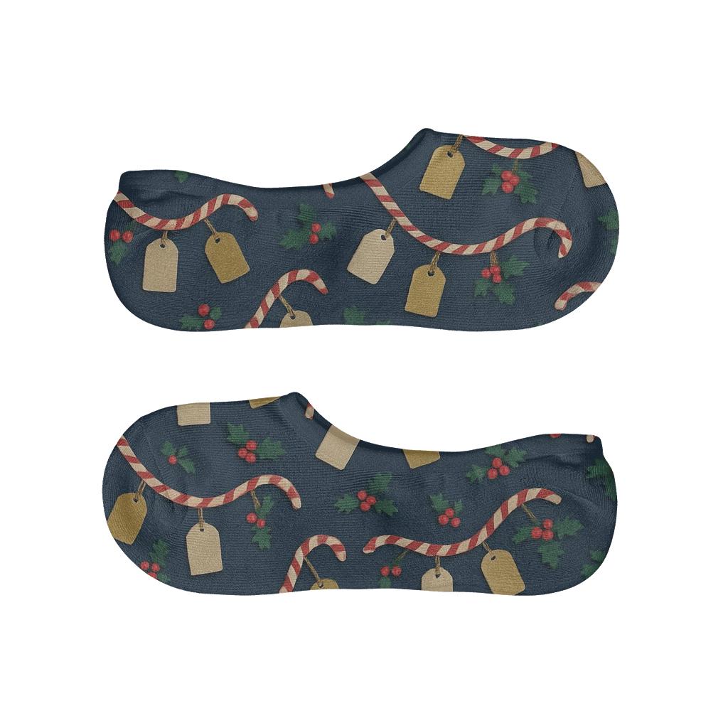 Detailed Festive Collage Candy Canes Garland Scatter low cut no-show socks