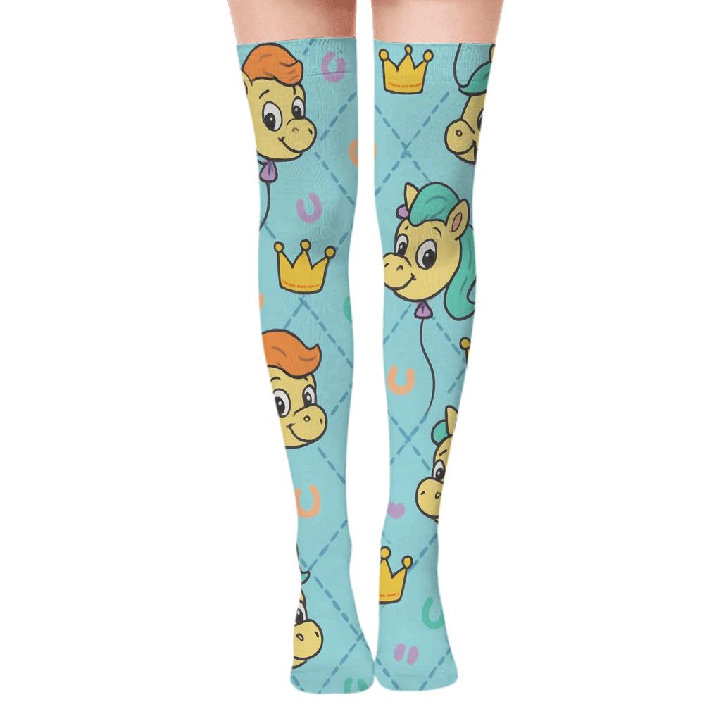 Pony Crown Tessellation On Pastel Blue Field custom over-the-knee socks