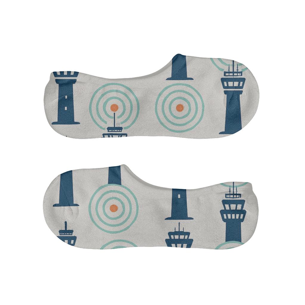 Airplane Tower And Radar Rings Pattern anti-slip no-show socks