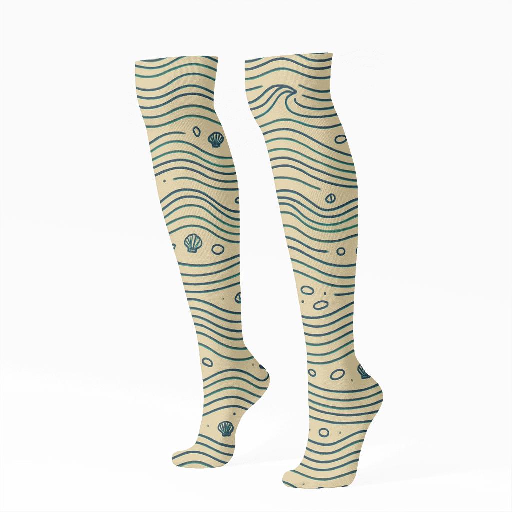 Tide Line Topography Bands On Warm Sand Field unique graphic knee-high socks