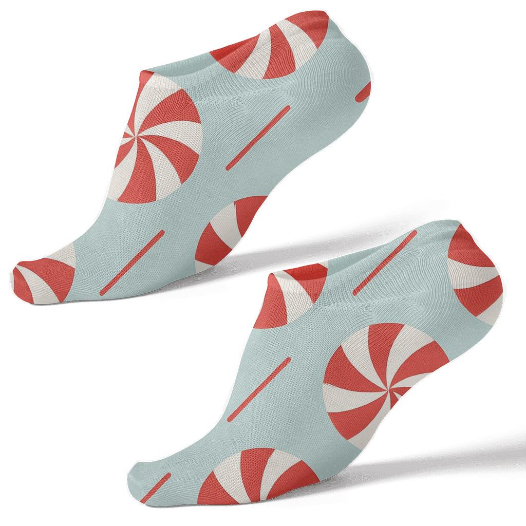 Peppermint Swirl Grid With Candy Canes Accent trendy patterned ankle socks