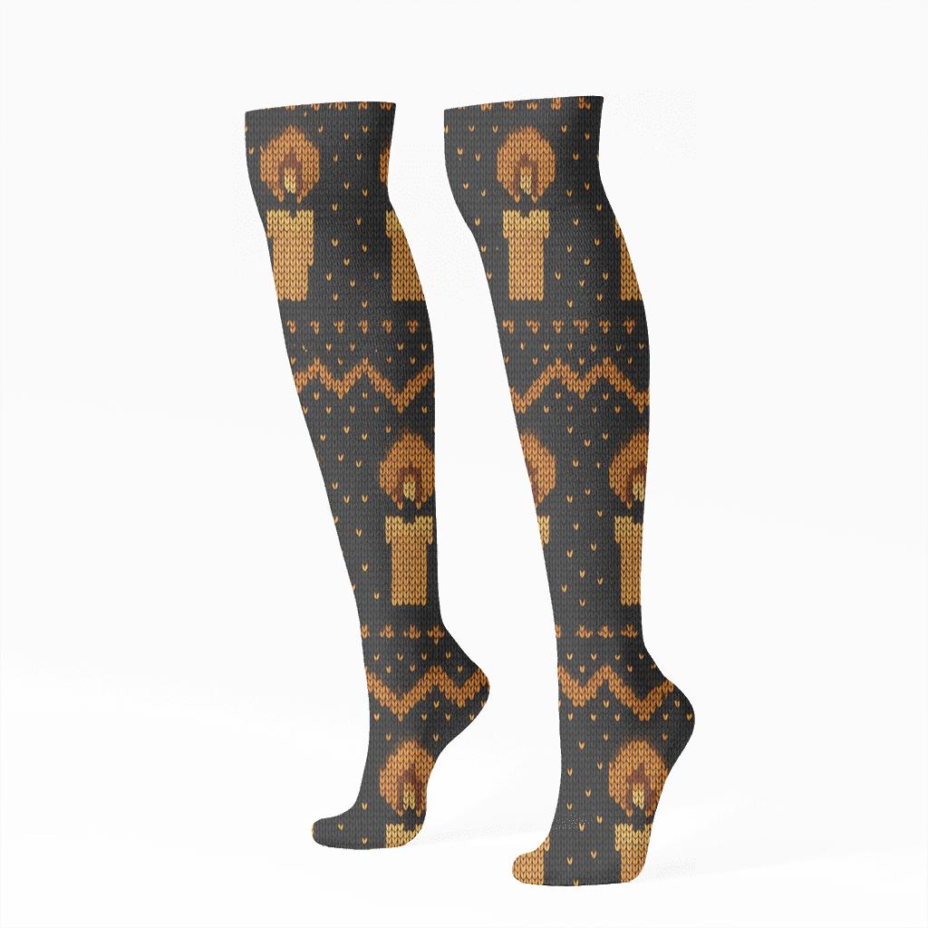 Knitted Illusion Candle Flame Fair Isle premium sports knee-high socks