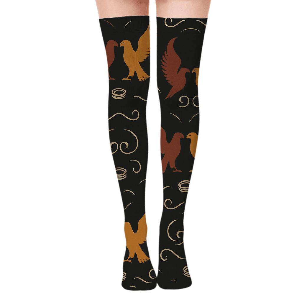 Mirrored Pair Pattern With Eagle Silhouettes And Wind Swirls premium cozy over-the-knee socks