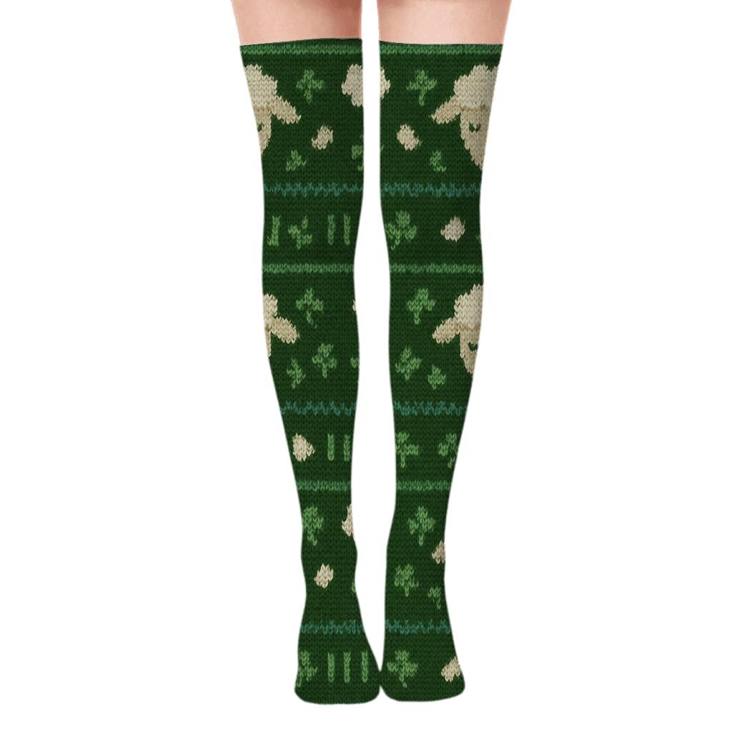 Knitted Sheep Clover Fair Isle comfortable cotton over-the-knee socks