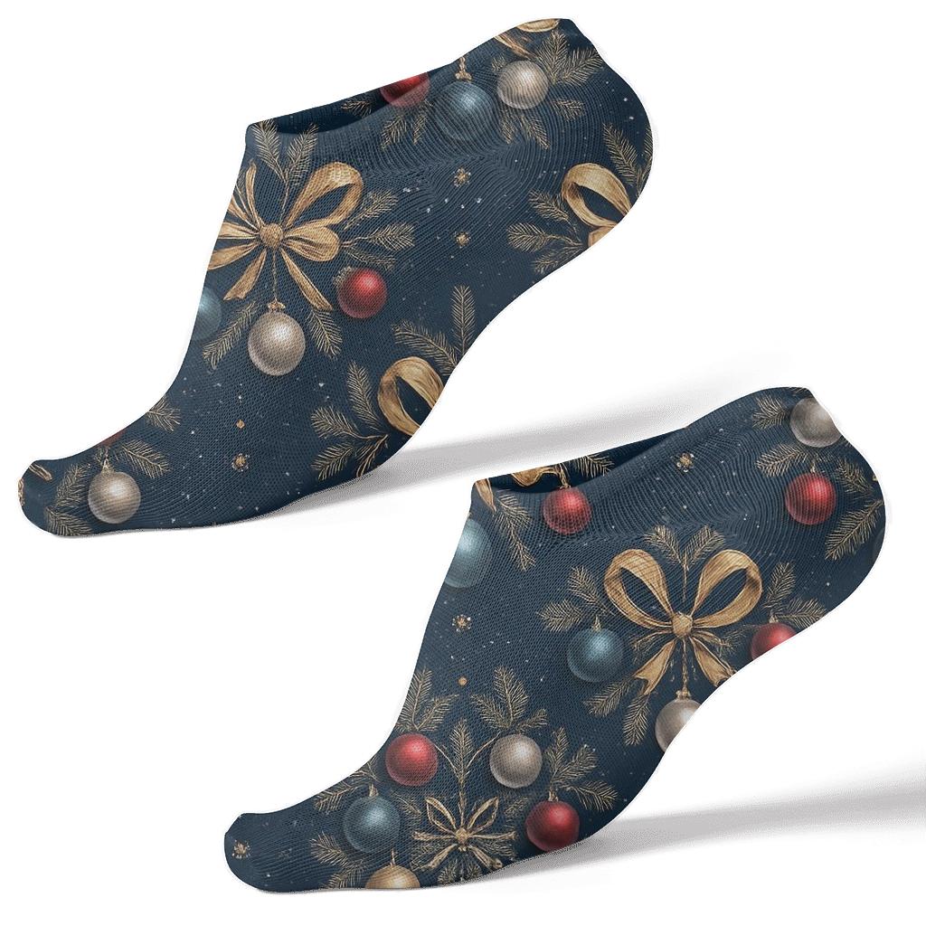 Christmas Ornament Concentric Rosettes On Navy Blue trendy patterned ankle socks