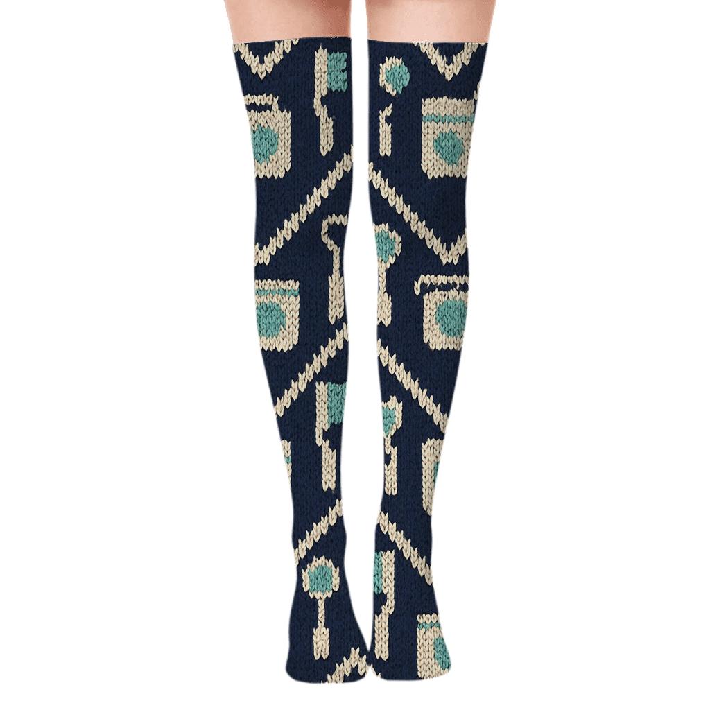 Knitted Dentist Tool Chevron comfortable cotton over-the-knee socks