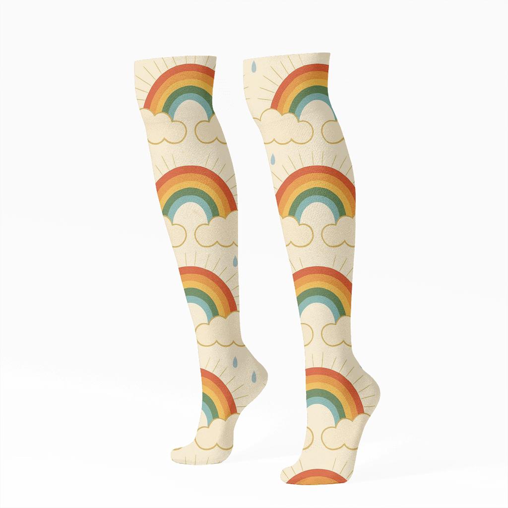 Vintage Rainbow Weather Chart Stripes stylish athletic knee-high socks