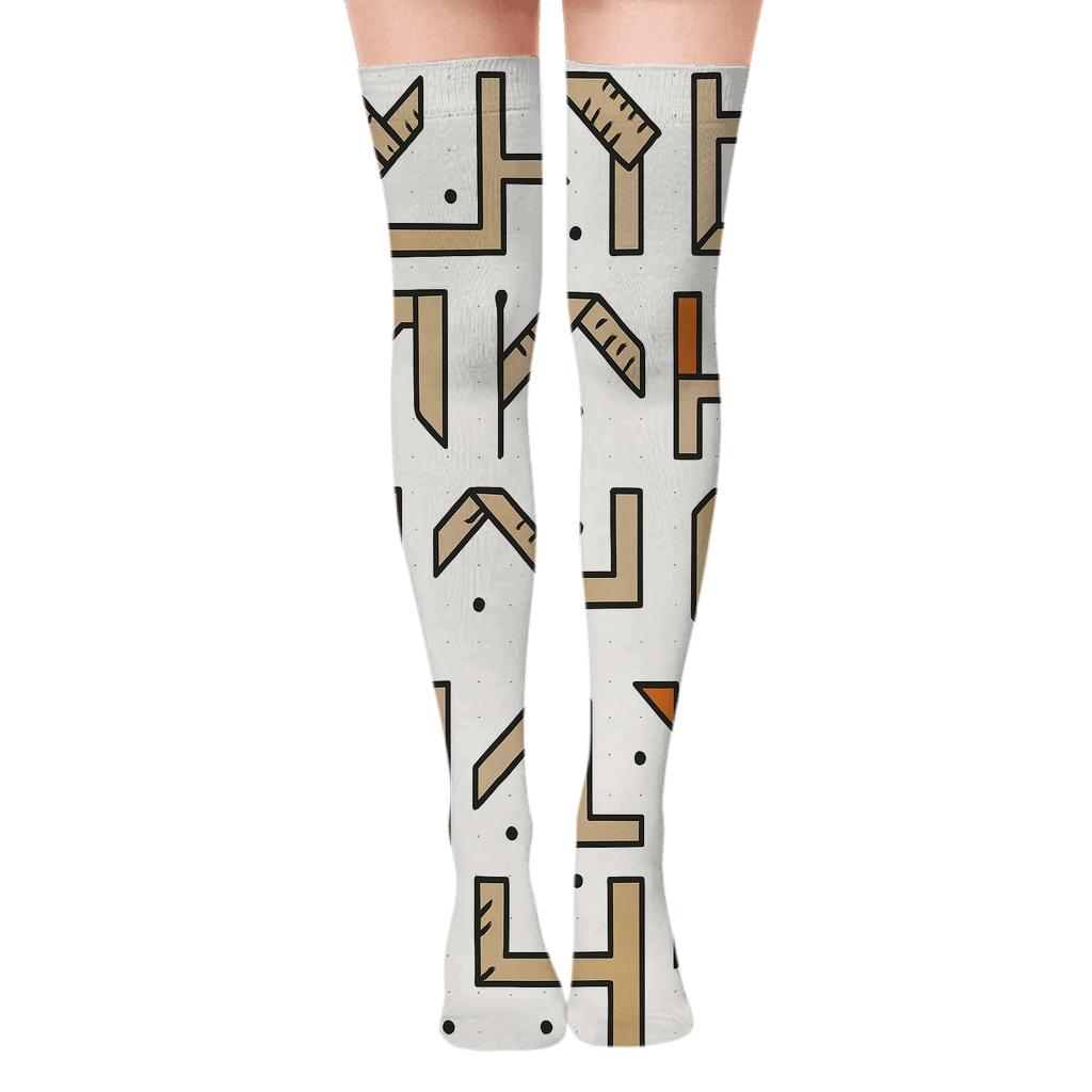Surveyor-Remembered Stake And Tape Lattice premium cozy over-the-knee socks