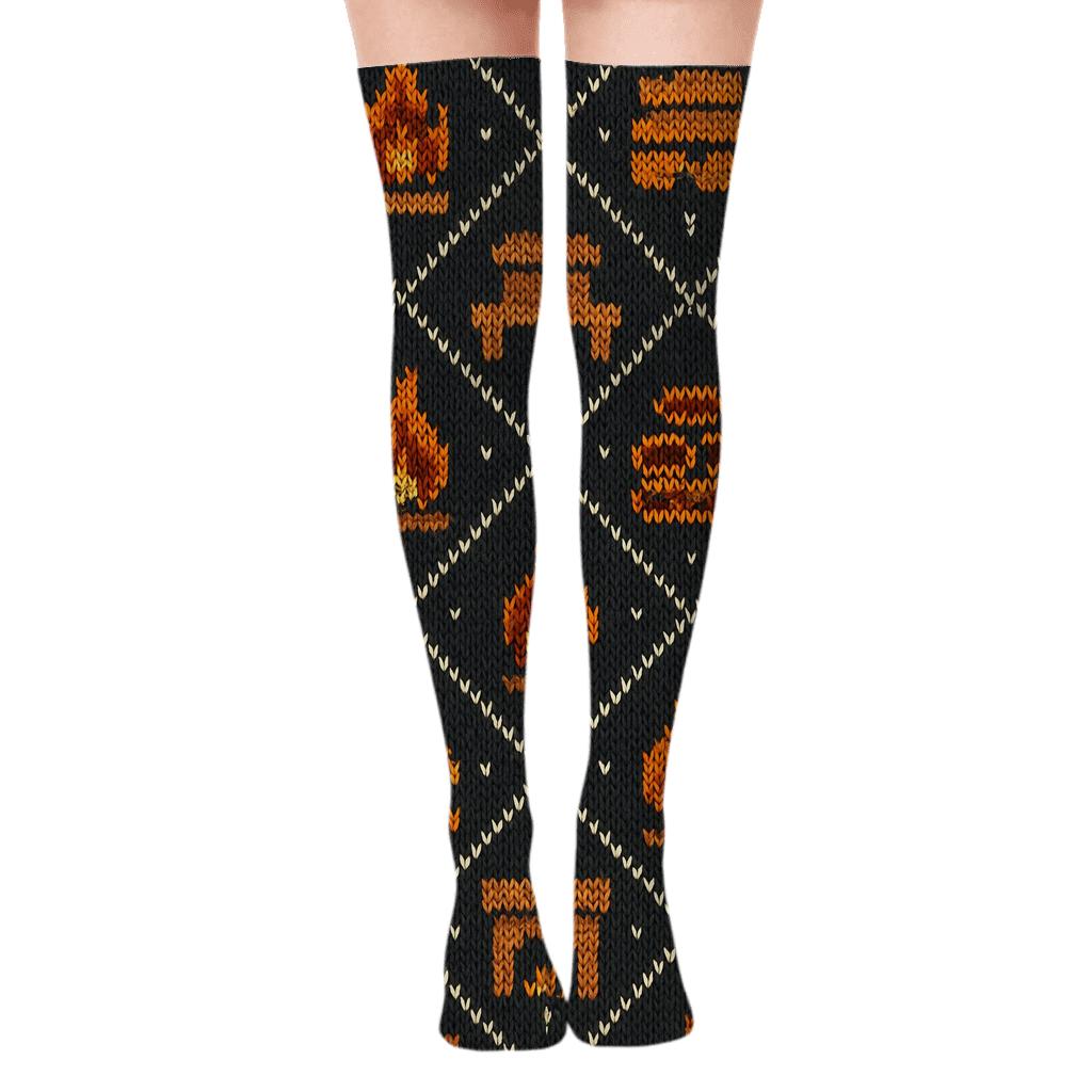 Knitted Hearth Geometry, Fireplace Edition unique graphic over-the-knee socks