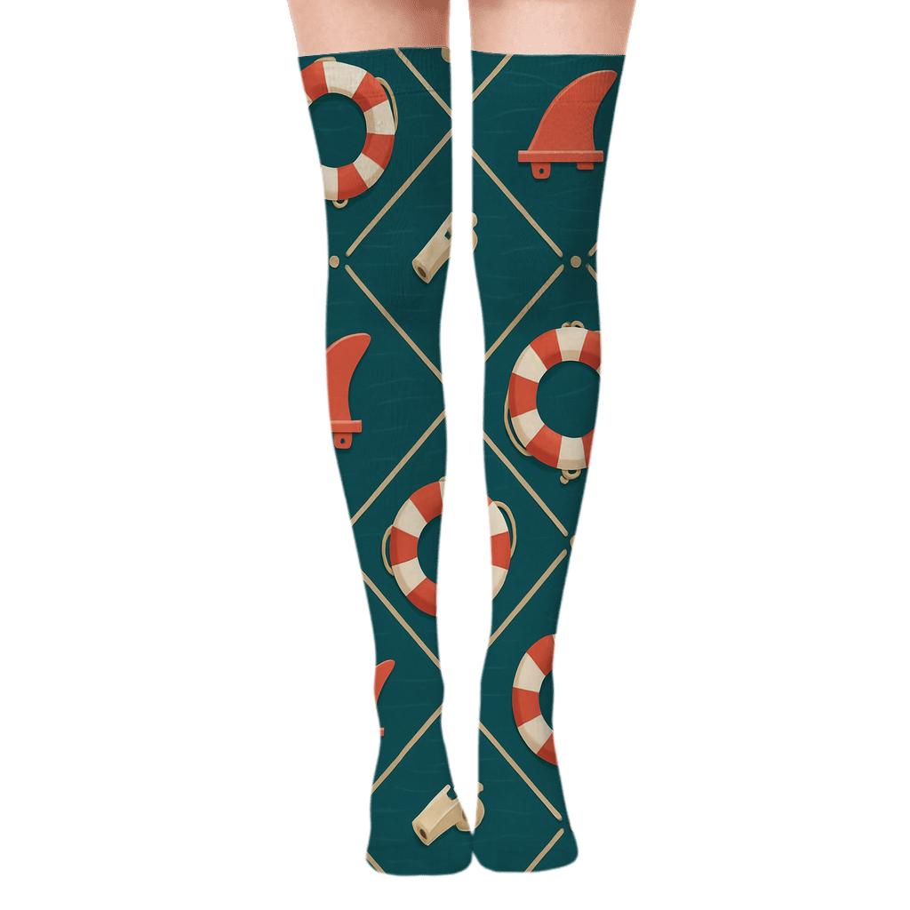 Rescue Ring Lattice In Lifeguard Summer unique graphic over-the-knee socks