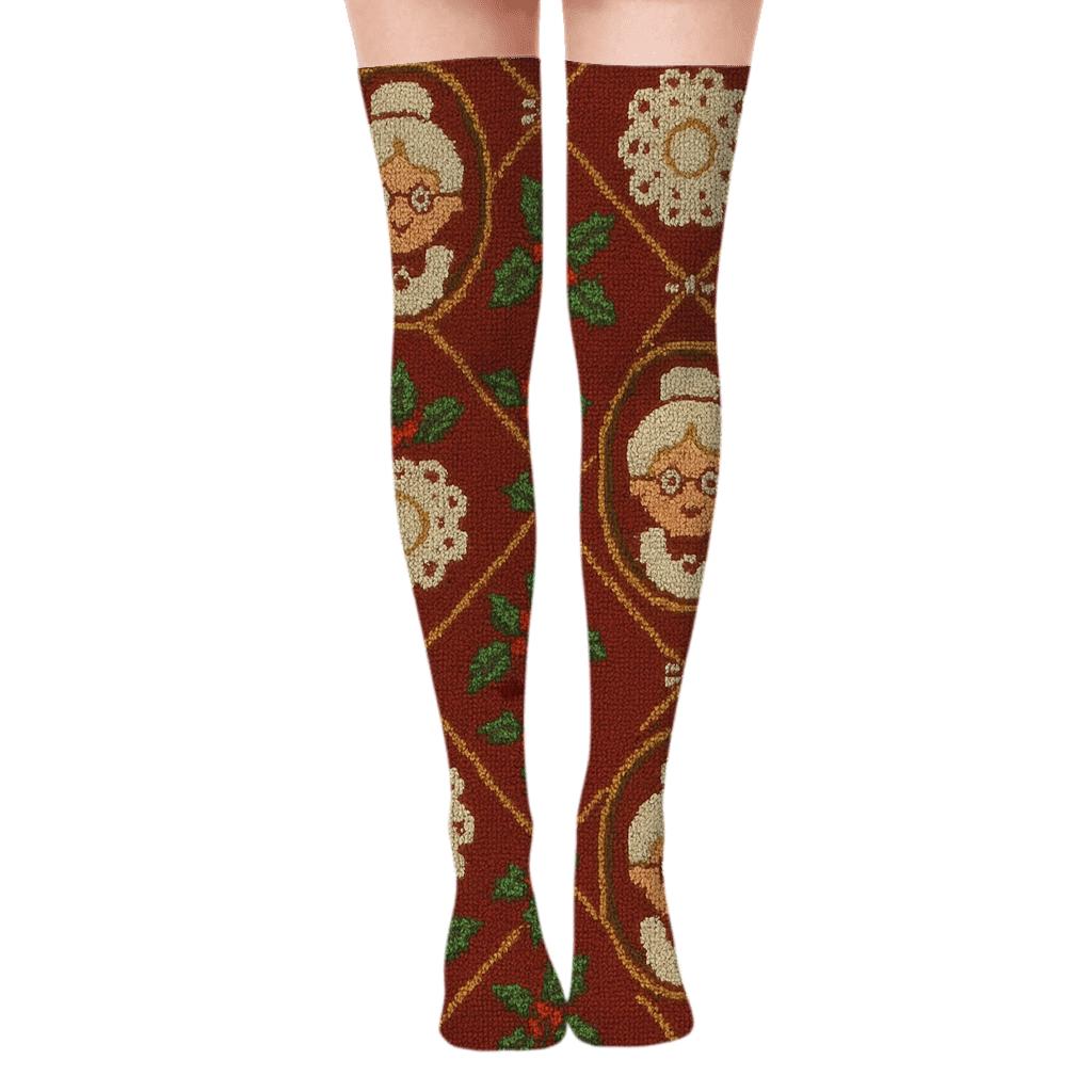 Apron Lace Lattice With Mrs. Claus Medallions personalized over-the-knee socks