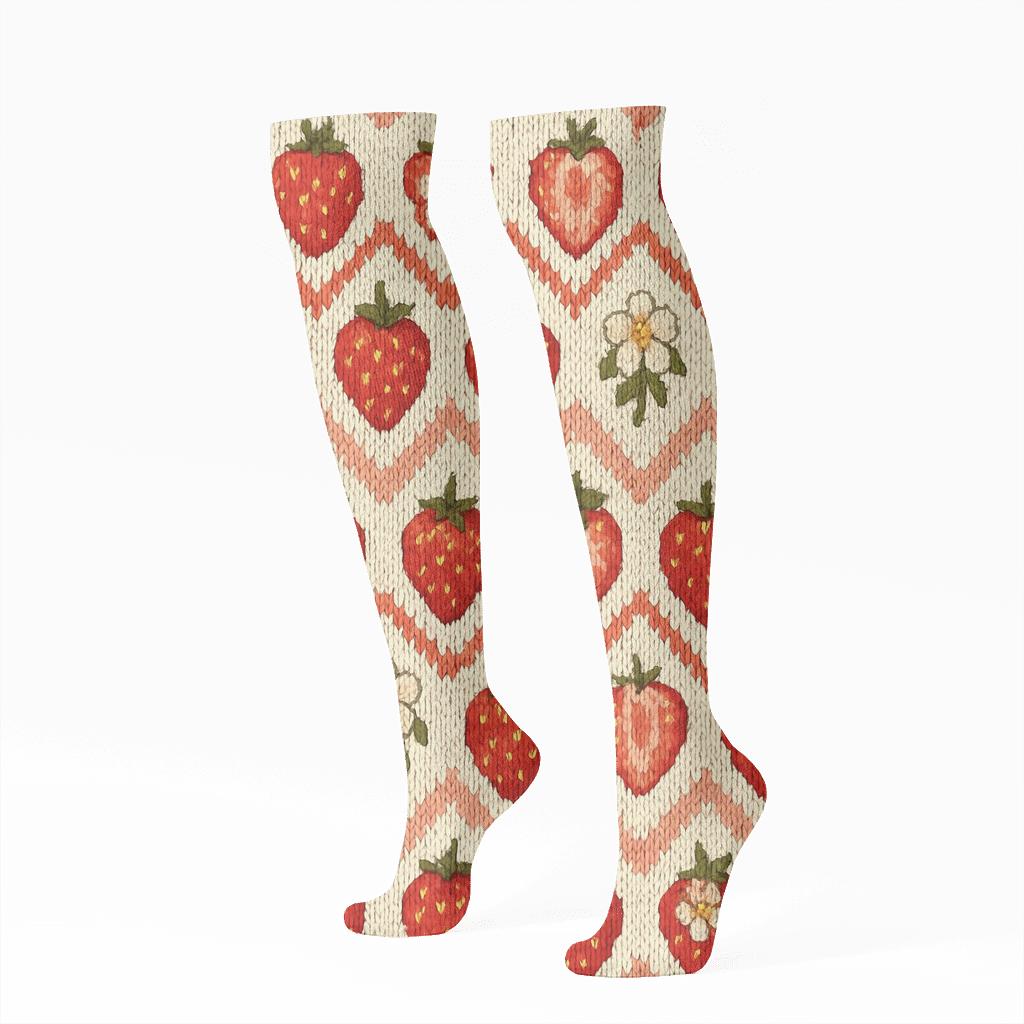 Knitted Strawberry Field Chevron premium sports knee-high socks