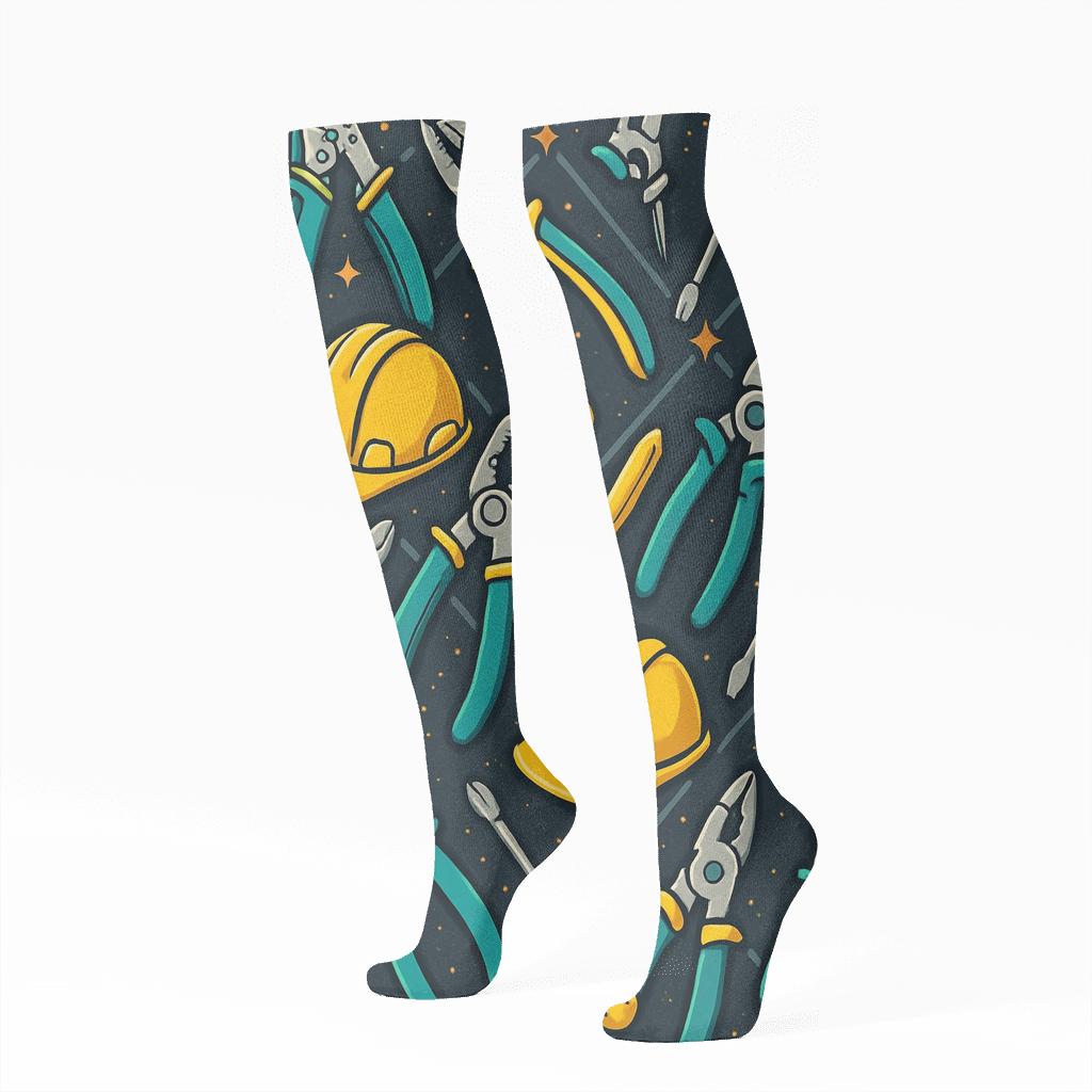 Tool Lattice In Electrician Style unique graphic knee-high socks