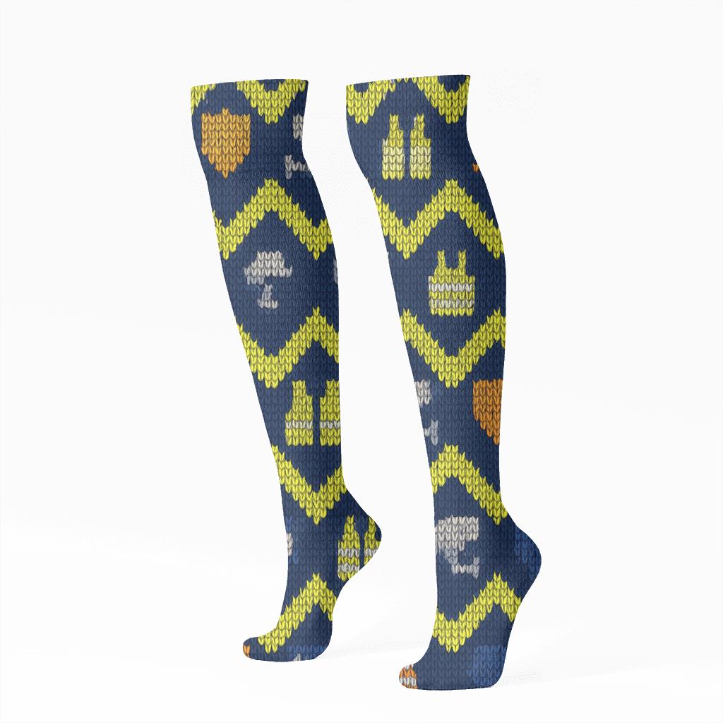 Security Guard Badge Chevron Knit Illusion comfortable cotton knee-high socks