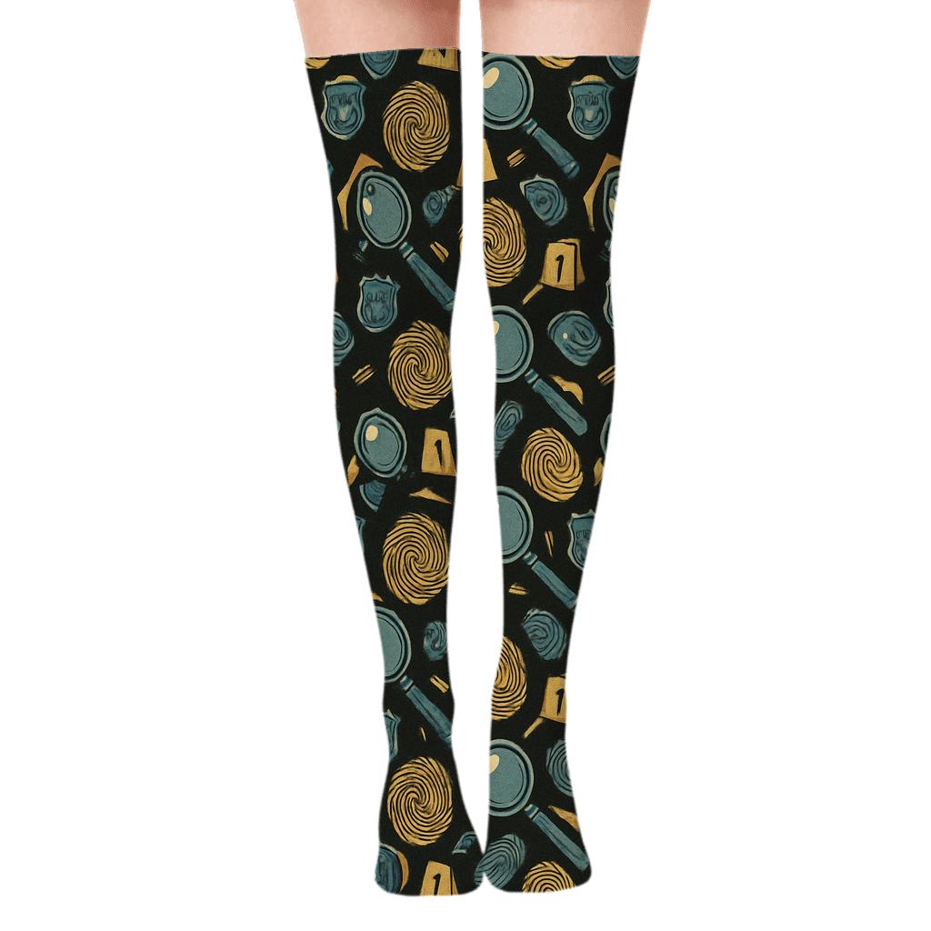 Midnight Evidence Carousel For Police Detective unique graphic over-the-knee socks