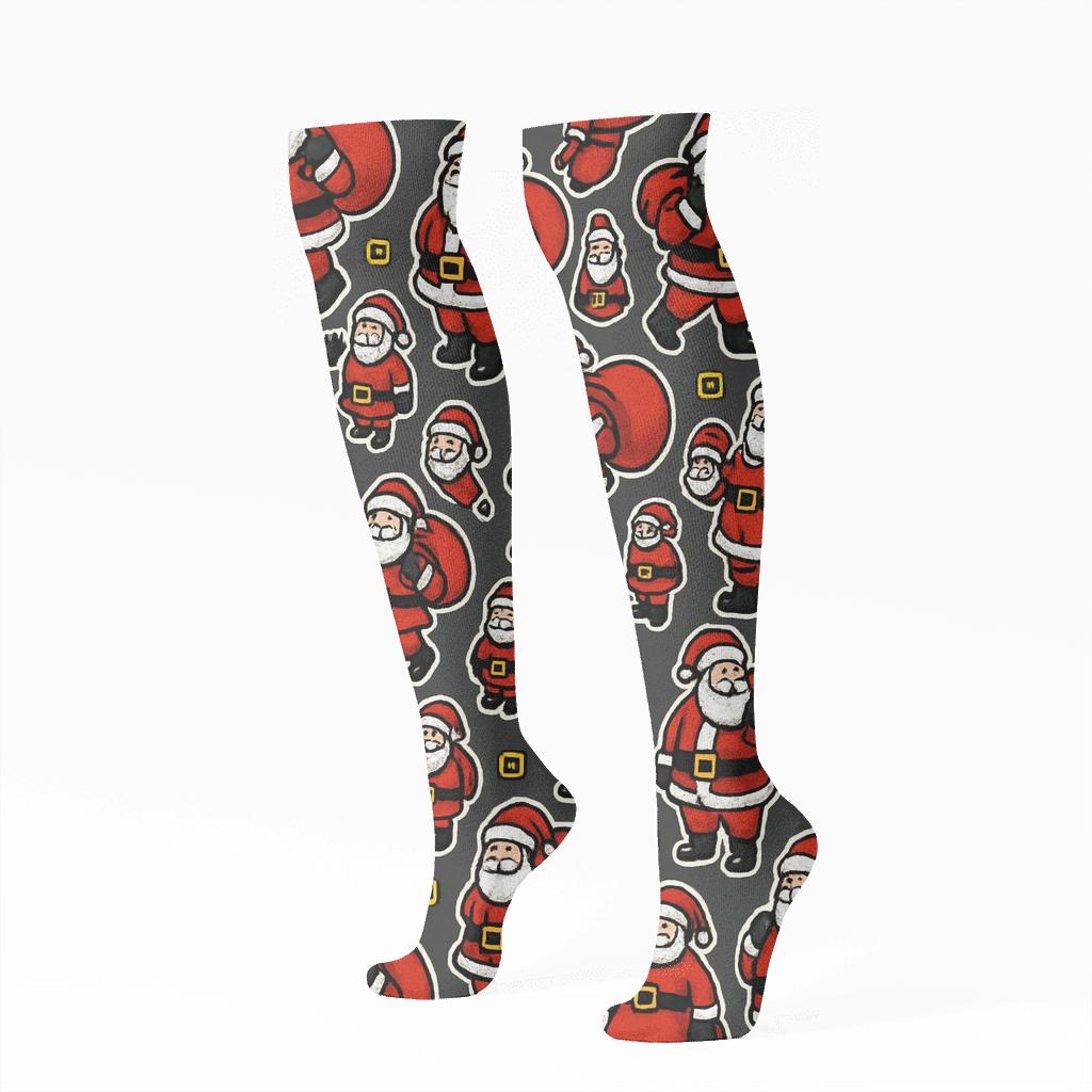 Pop Art Santa Collar Collage stylish athletic knee-high socks