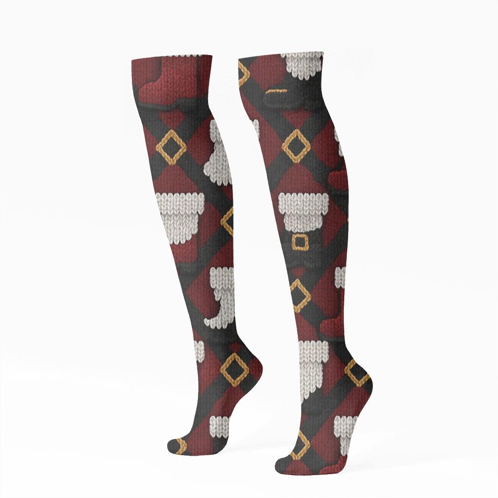Knitted Belt And Buckle Santa Weave premium sports knee-high socks