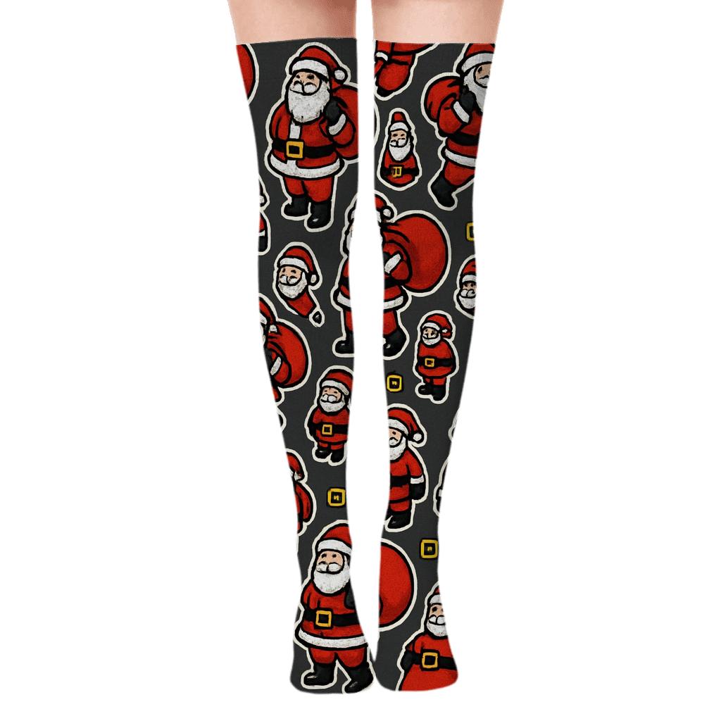 Pop Art Santa Collar Collage custom over-the-knee socks